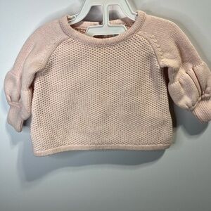 Janie and Jack Blush Pink Crew Neck Puffy Sleeve Sweater